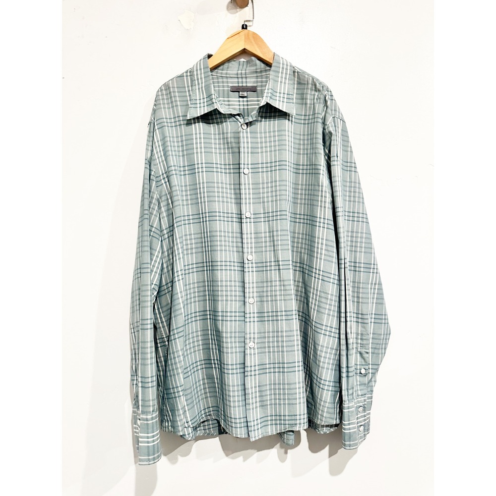 John Varvatos Blue Plaid Button Down Size XXL